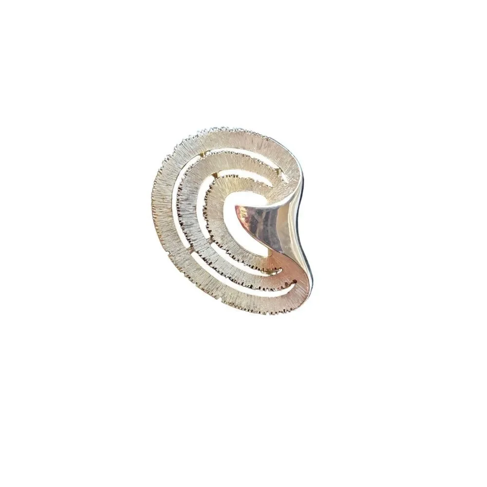 JJ Jonette Vintage Gold‎ Tone Wave Brooch Brushed Layered Late 50s/60s Art Deco